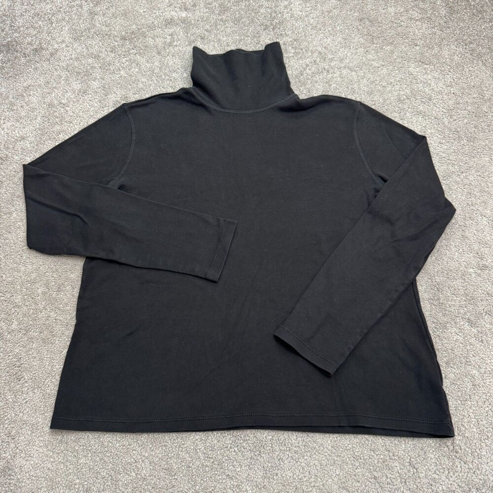 Vintage White Stag Long Sleeve Turtleneck Top Women Large Black 100% Cotton Knit
